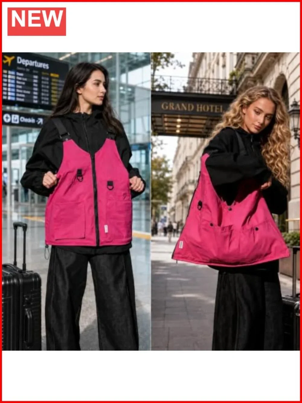 2-in-1 Wearable Utility Vest Backpack for Women, Lightweight Nylon Shoulder Bag